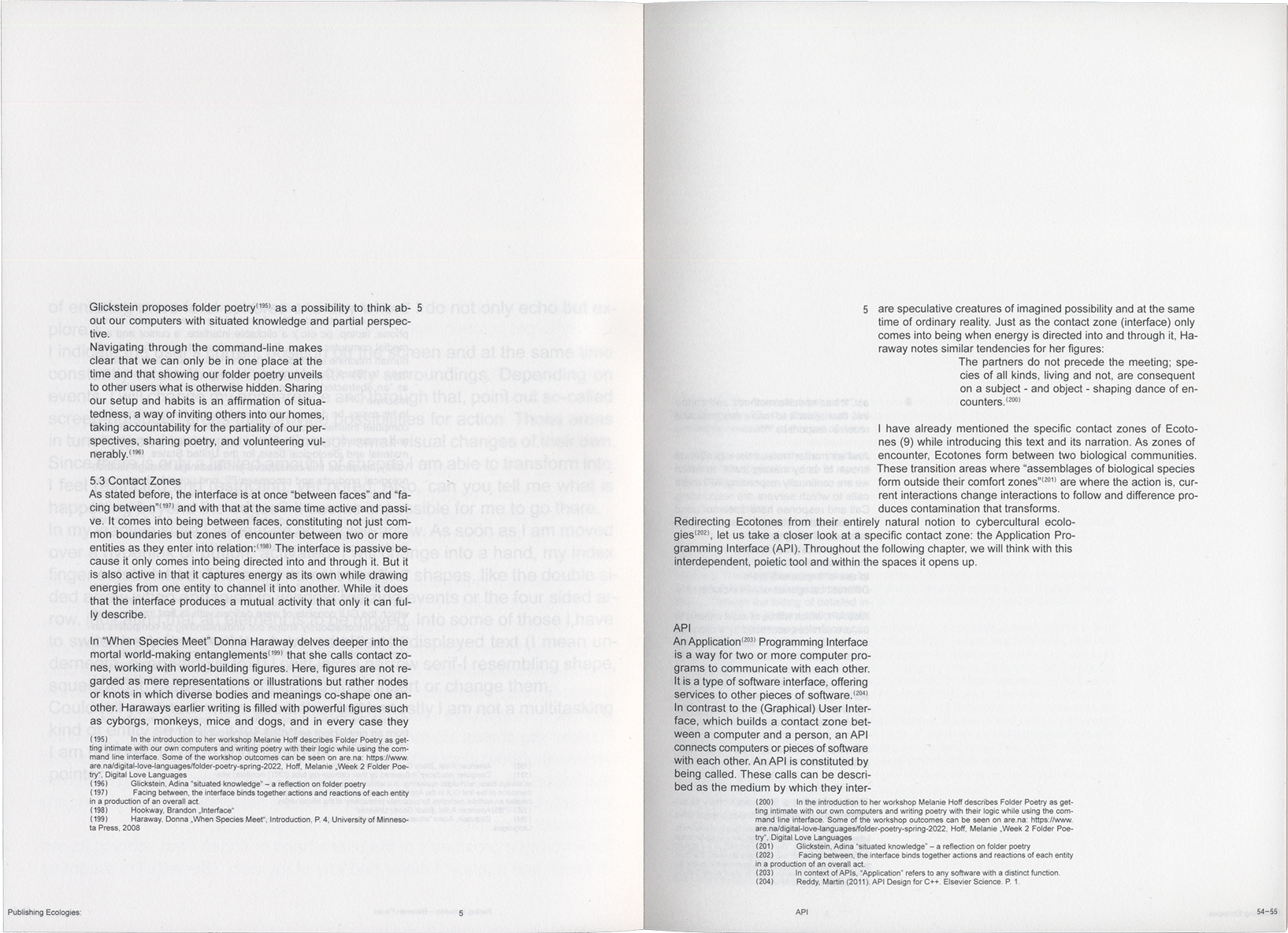 A spread of the inside of the book shows white space and a topographic arrangement of textblocks.